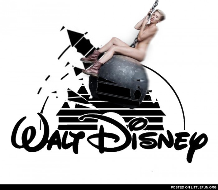 Miley Cyrus on wrecking ball crashing the Disney castle