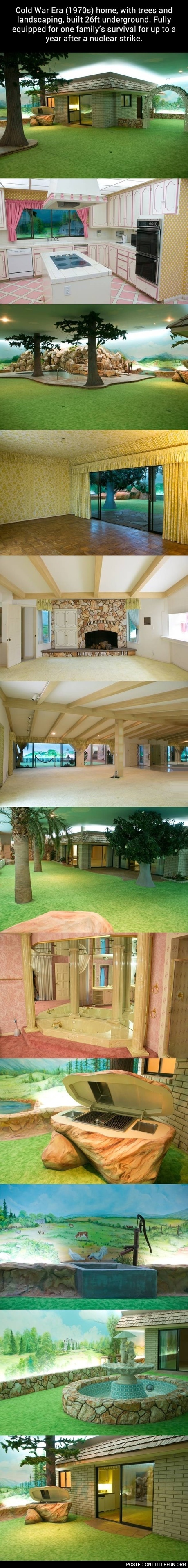 Cold War Era home, with trees and landscaping, built 26ft underground. Best bunker ever.