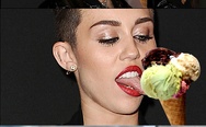 Miley Cyrus licking the ice cream