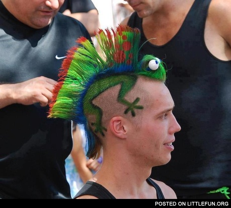 Punks not dead. Amazing lizard haircut.