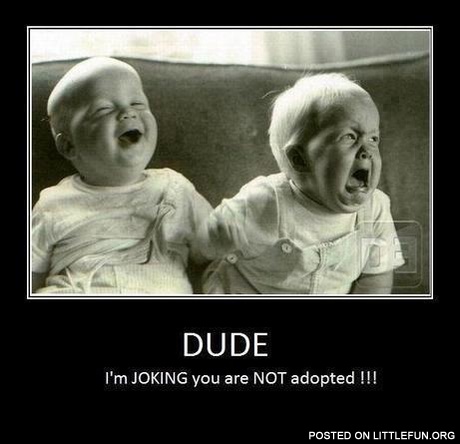 Dude, I'm joking, you are not adopted
