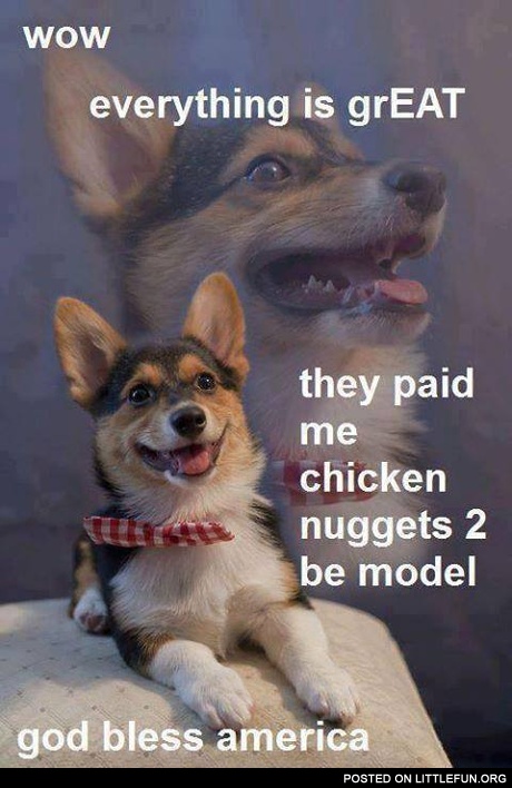 They paid me chicken nuggets to be model, God bless America