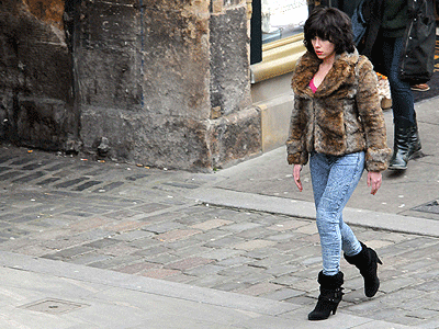 Scarlett Johansson falls down