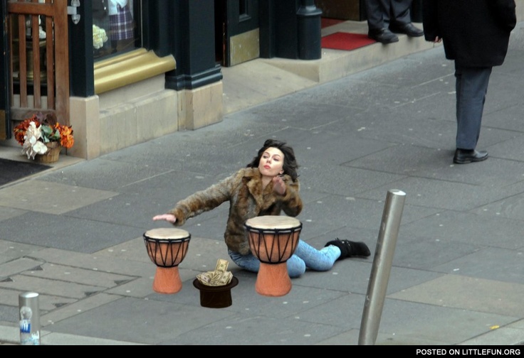 Scarlett Johansson falls down, drums