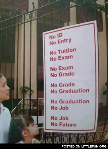 No ID, no entry. No graduation, no job. No job, no future.