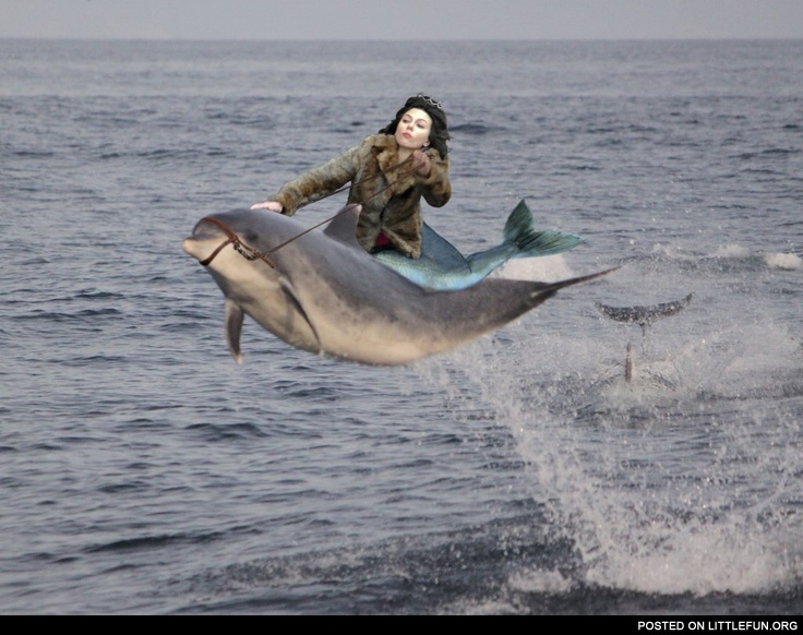  Scarlett Johansson as mermaid queen riding a dolphin