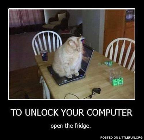 To unlock your computer open the fridge