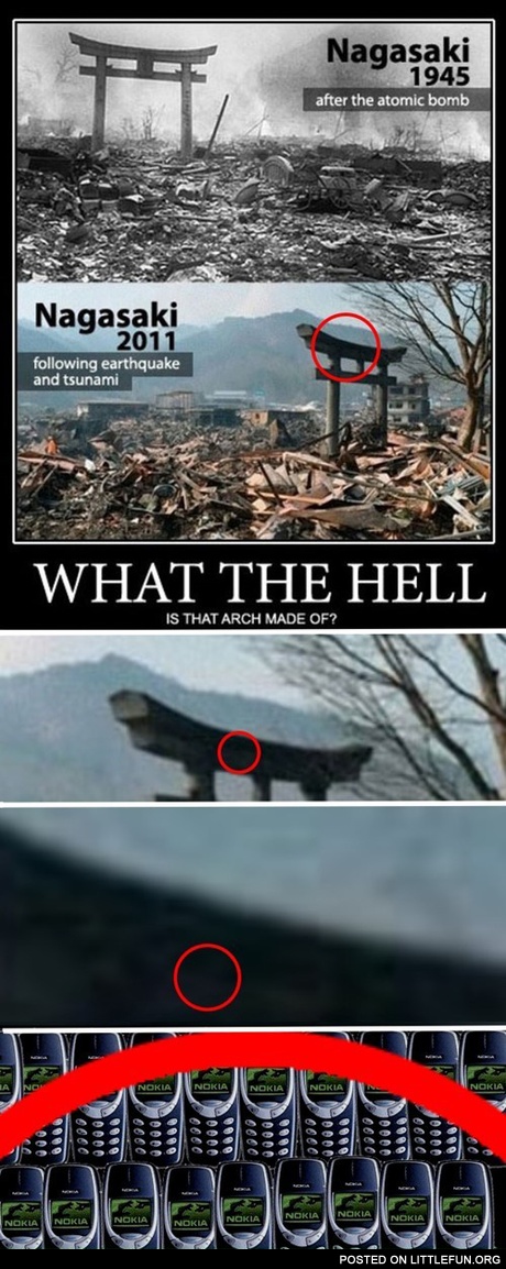 Arch in Nagasaki made of Nokia phones