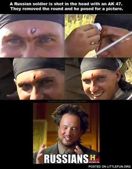 A Russian soldier is shot in the head with an AK 47 