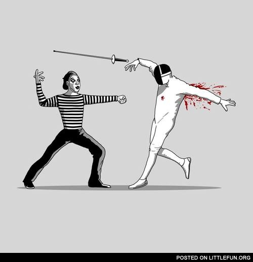 Mime and epee fencer