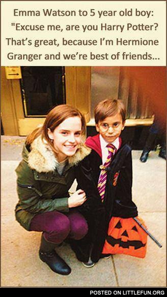 Emma Watson and 5 year old boy in Harry Potter costume