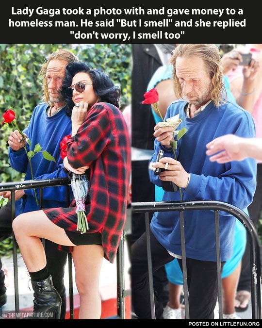 Lady Gaga and a homeless man