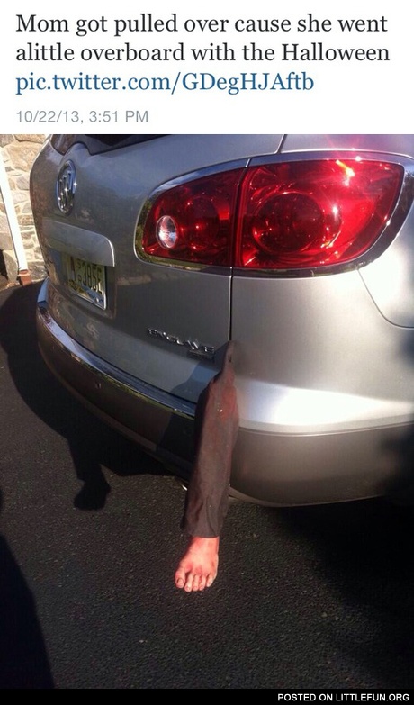 Mom got pulled over cause she went a little overboard with the Halloween