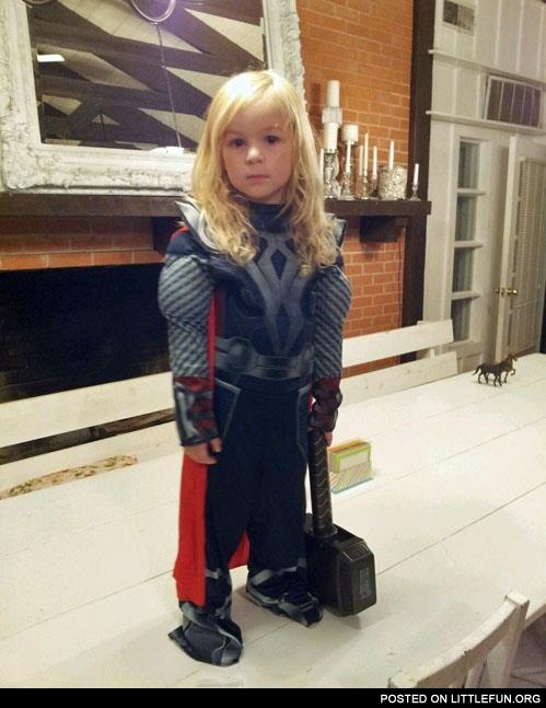 Little girl in a Thor costume