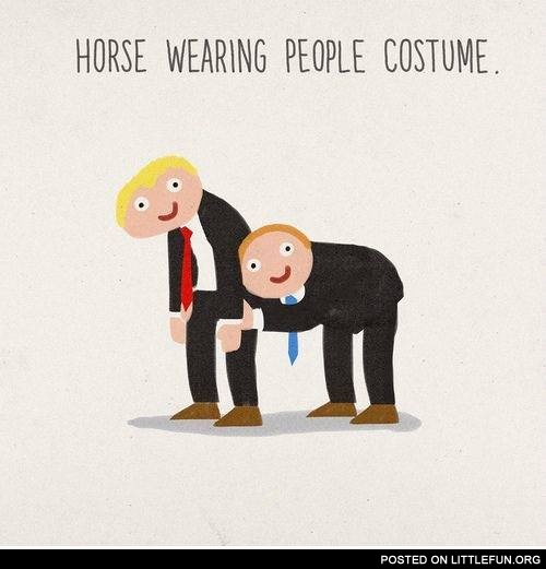 Horse wearing people costume