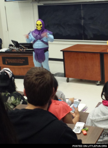 My physics professor dressed up for halloween as Skeletor
