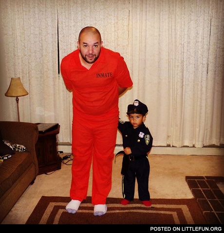 Inmate and policeman costumes