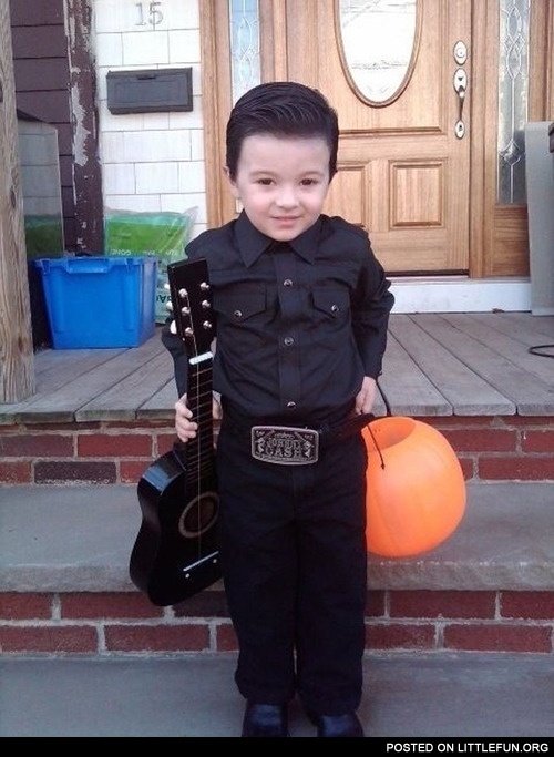 Kid dressed as Johnny Cash for Halloween