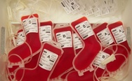 Christmas stocking-shaped blood donation bags