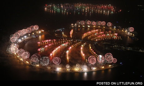 New Year fireworks. Palm Island, Dubai.