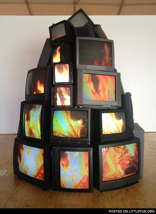 Bonfire made of TVs