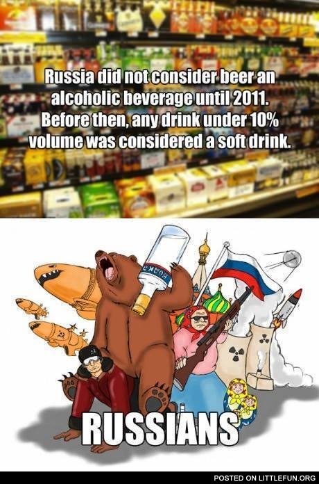 Russia did not consider beer as an alcoholic beverage until 2011