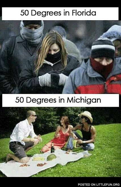 50 degrees in Florida vs. 50 degrees in Michigan