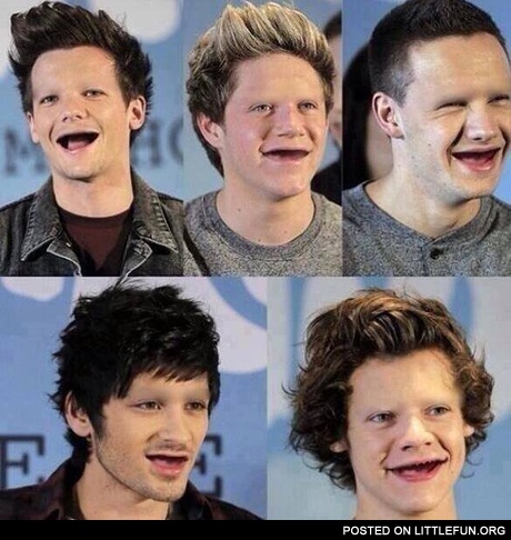 One Direction without teeth and eyebrows.
