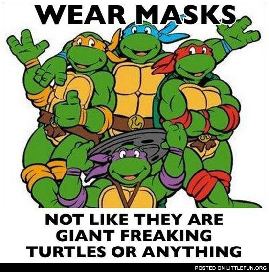 Wear masks not like they are giant freaking turtles or anything.