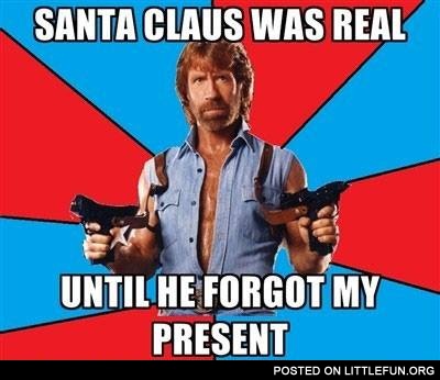 "Santa Claus was real until he forgot my present" - Chuck Norris.