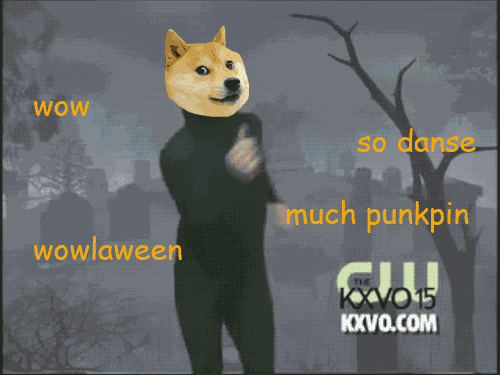 Dancing Halloween doge. So dance, much pumpkin.