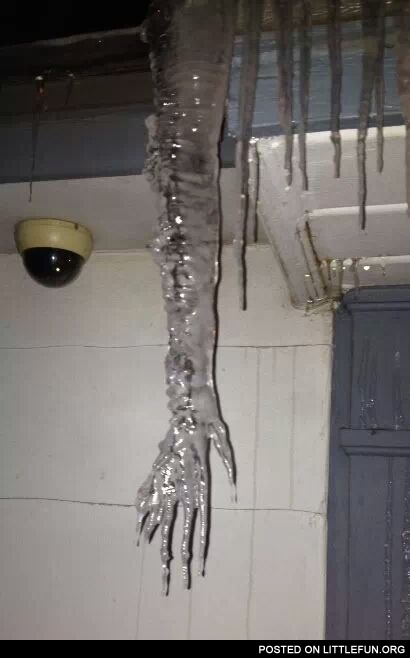 Hand shaped icicle.