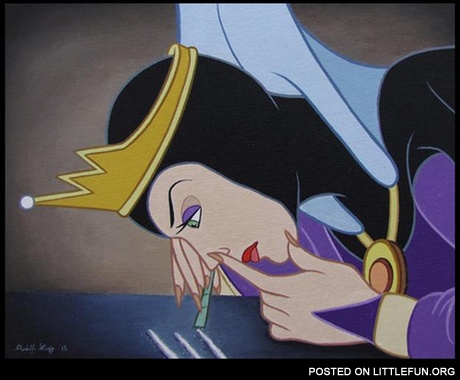 Evil queen snorting coke.