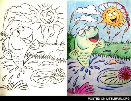 Coloring book corruptions: The fishing Sun.
