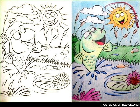 Coloring book corruptions: The fishing Sun.