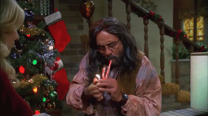 Smoking the candy cane.