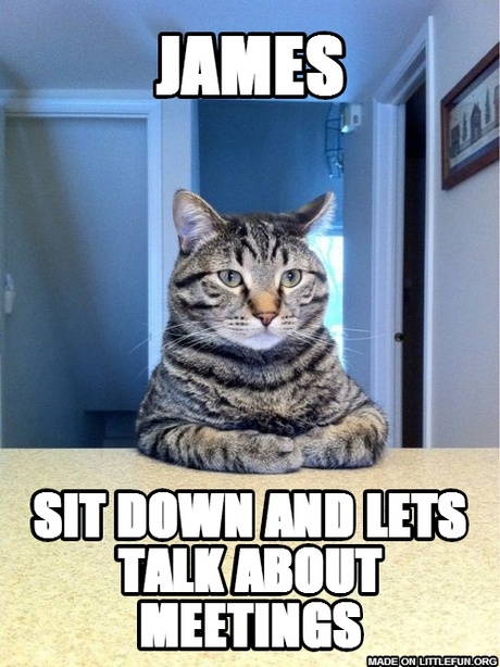 Take A Seat Cat: James, SIT down and lets talk about meetings