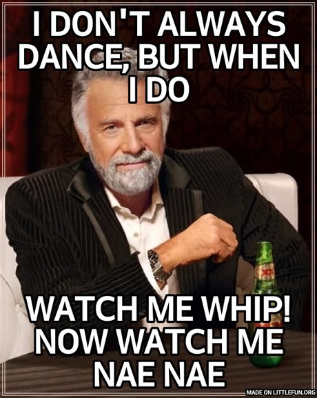 The Most Interesting Man In The World: I don't always dance, but when I do, Watch me whip! Now watch me nae nae