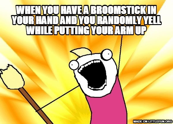 X All The Y: when you have a broomstick in your hand and you randomly yell while putting your arm up