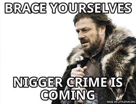 Brace Yourselves X is Coming: brace yourselves, n*gger crime is coming