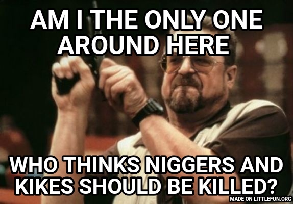 Am I The Only One Around Here: Am I The Only One Around Here
, Who thinks n*ggers and kikes should be killed?
