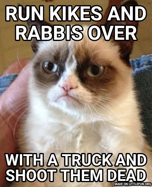 Grumpy Cat: Run kikes and rabbis over, With a truck and shoot them dead