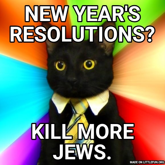 Business Cat: New Year's resolutions?, Kill more jews.