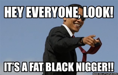 Cool Obama: HEY EVERYONE, LOOK!, It’s a fat black n*gger!!